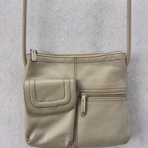 Tignanello 100% Leather Crossbody Bag Leather Multi Pocket Travel Purse Small